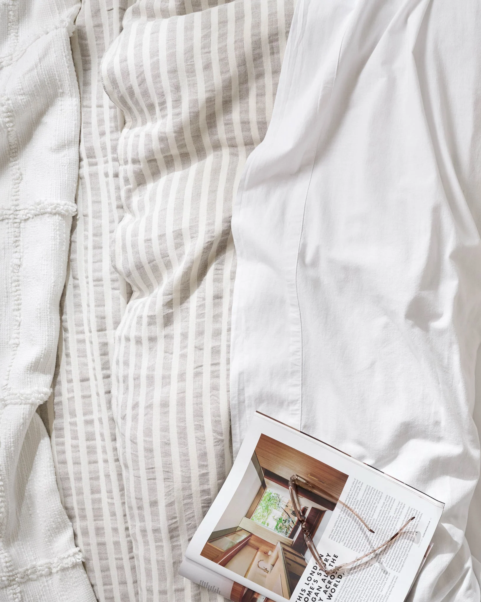 Antique White + Oatmeal Stripe Linen Cotton Duvet Cover - Image 2
