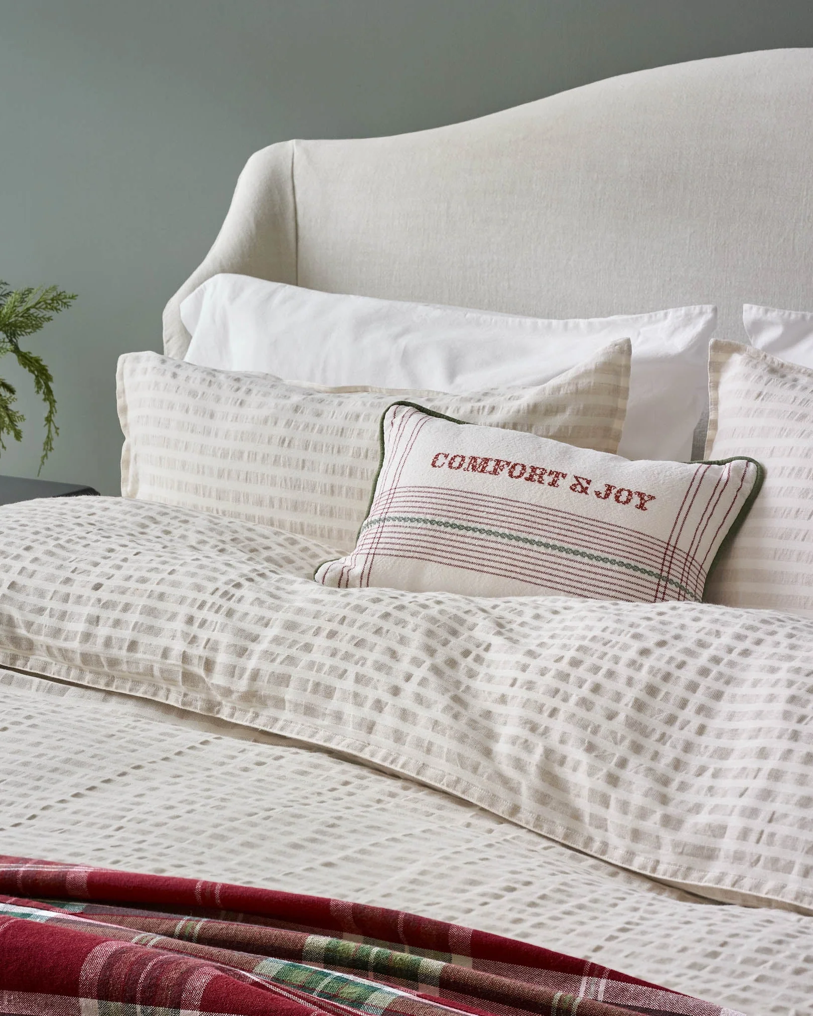 Antique White + Oatmeal Stripe Linen Cotton Pillow Sham - Image 2
