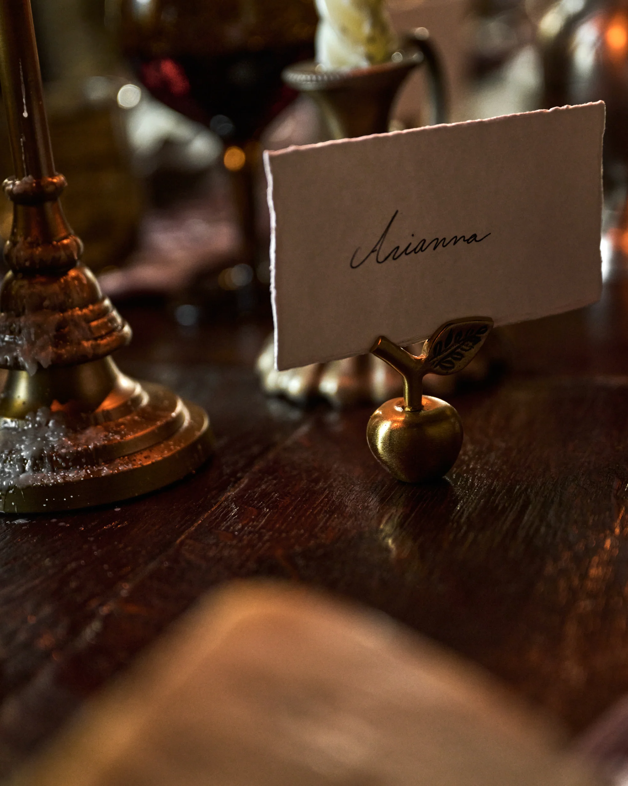 Antique Brass Apple Placecard Holder - Image 2