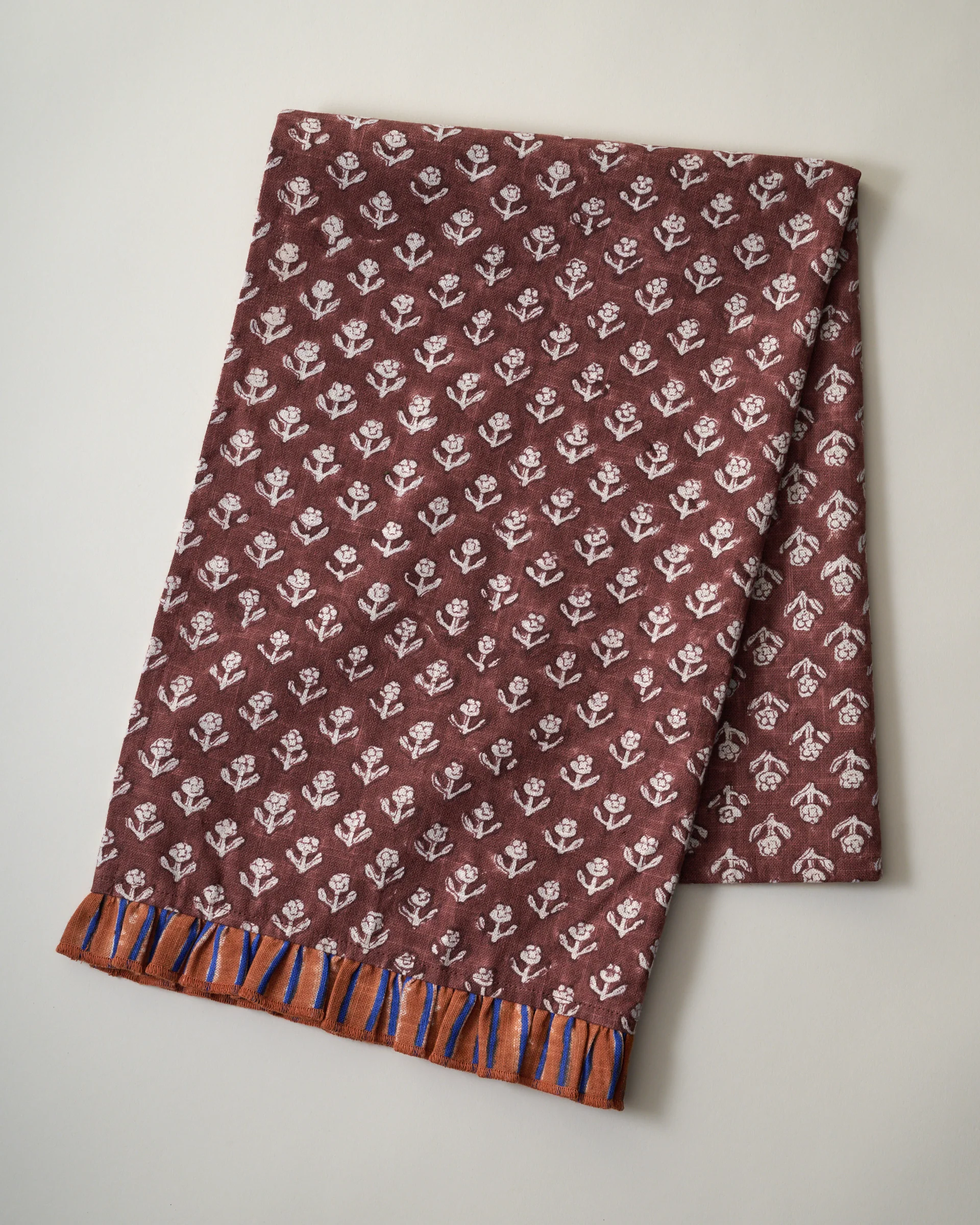 Chocolate Cosmos Block Printed Tea Towel - Image 2