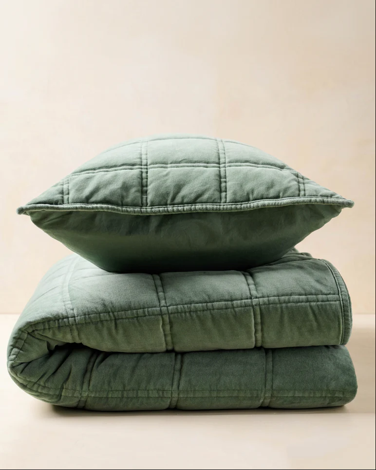 Weekend Velvet Quilt - Dusty Green - Image 2