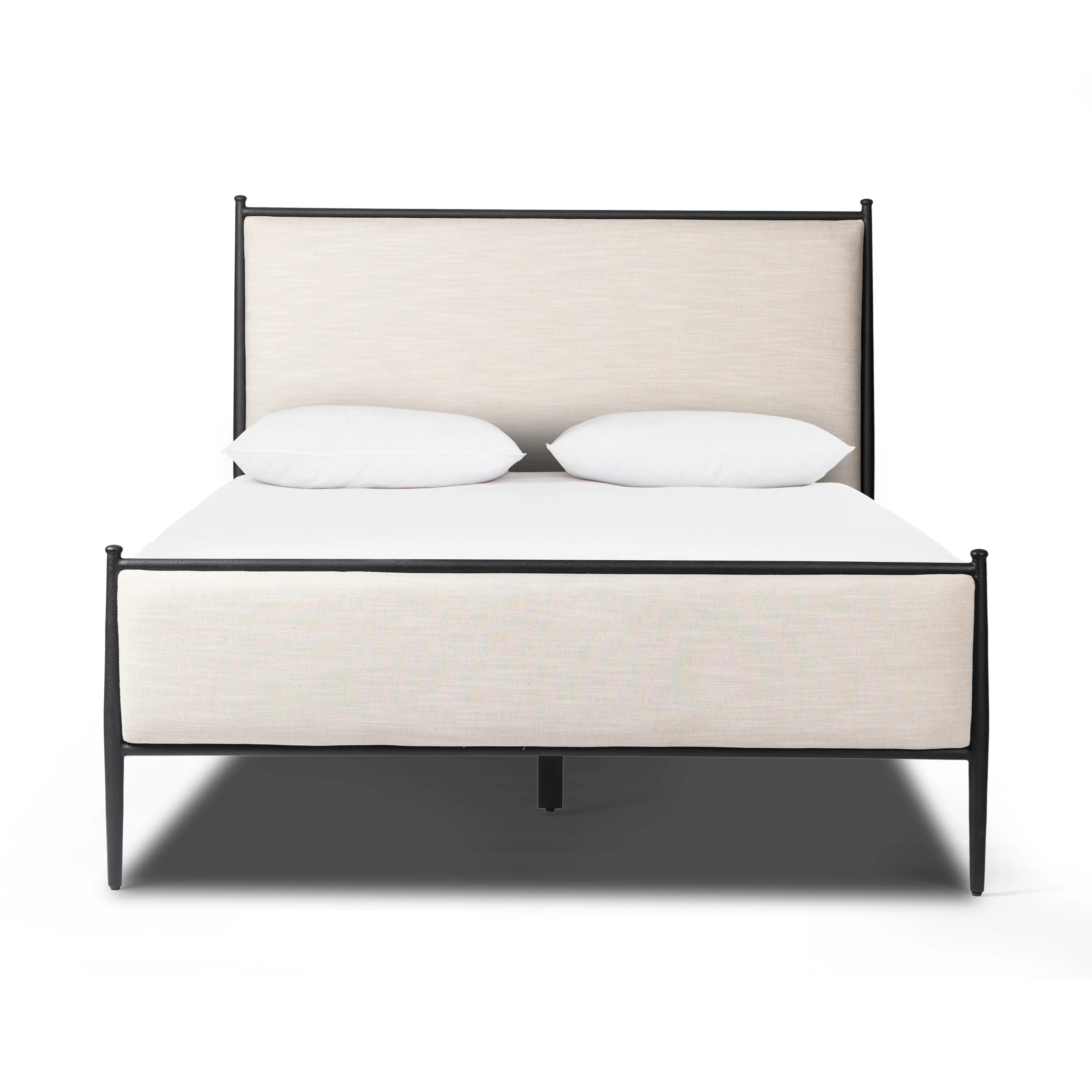Emery Iron Bed Frame with Upholstered Headboard, Queen and King - Image 3