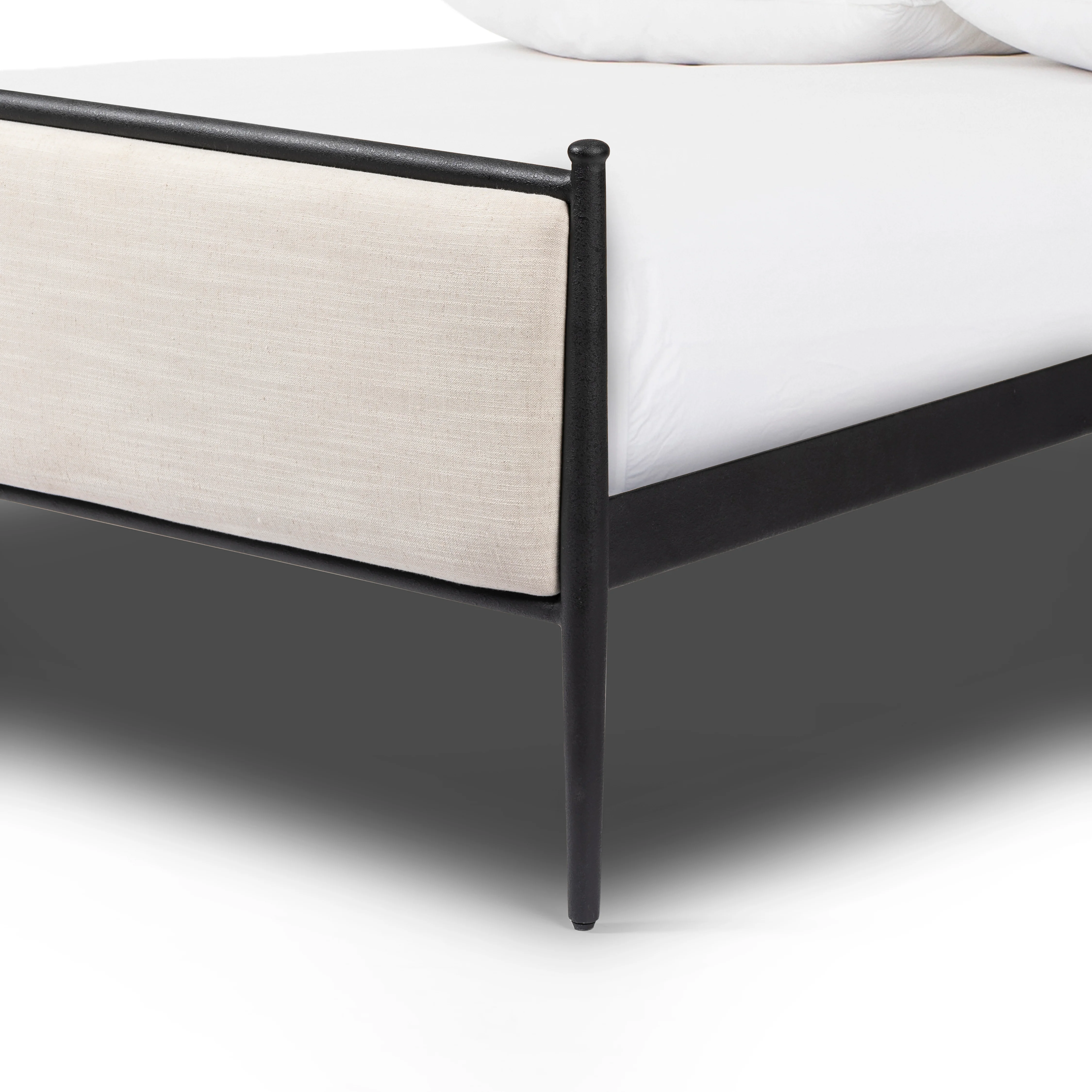 Emery Iron Bed Frame with Upholstered Headboard, Queen and King - Image 6