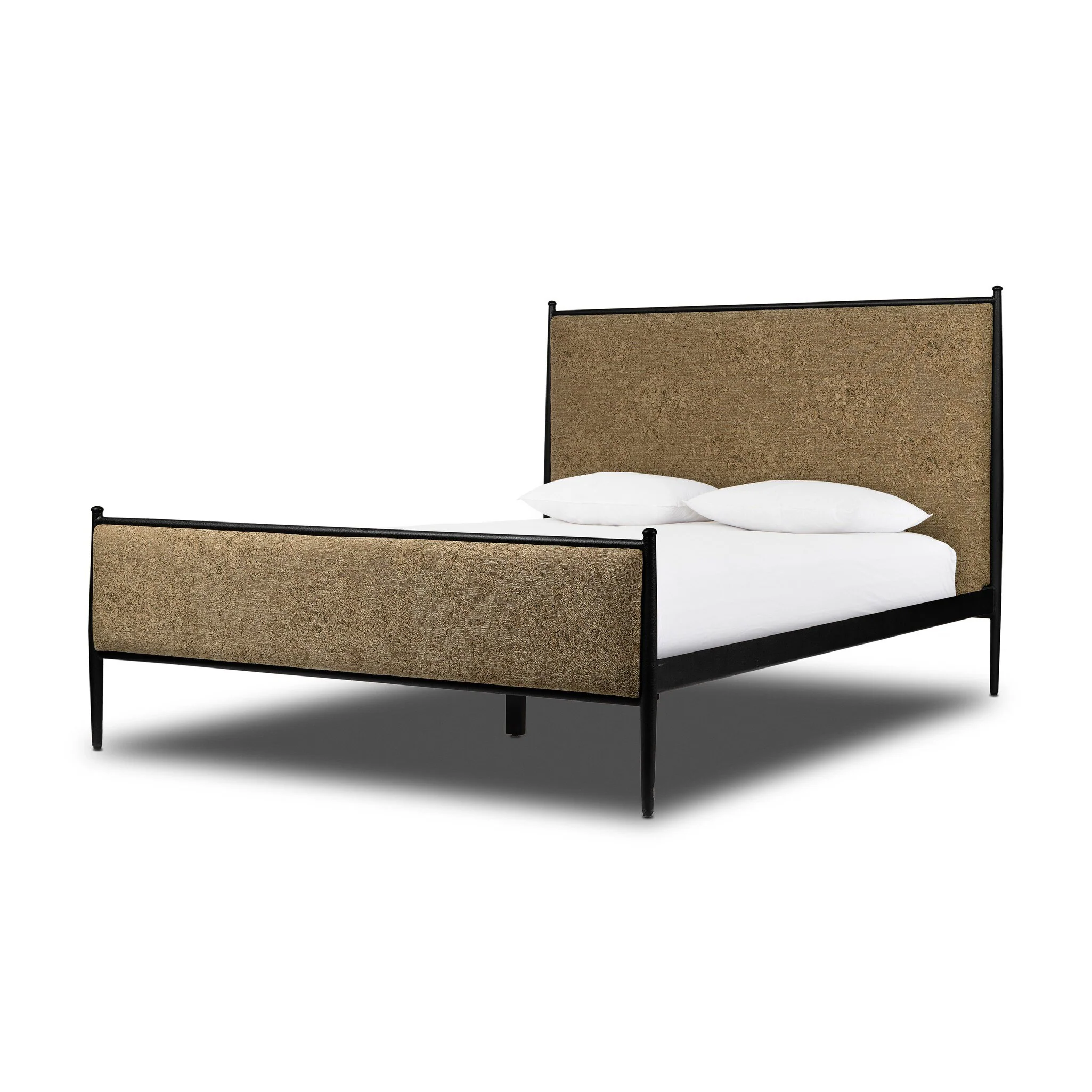 Emery Iron Bed Frame with Upholstered Headboard, Queen and King - Image 7