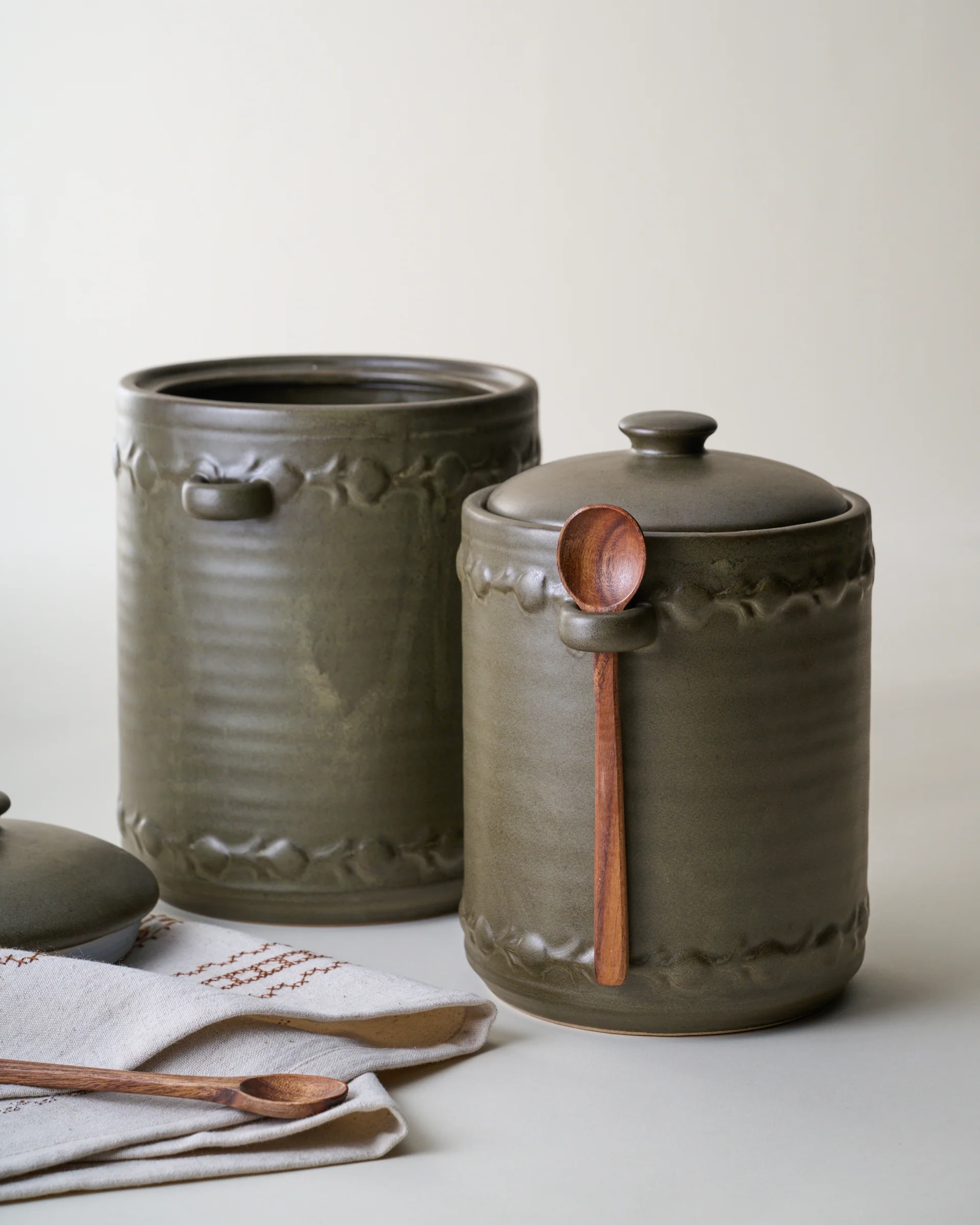 Emilie Dark Olive Canister + Scoop