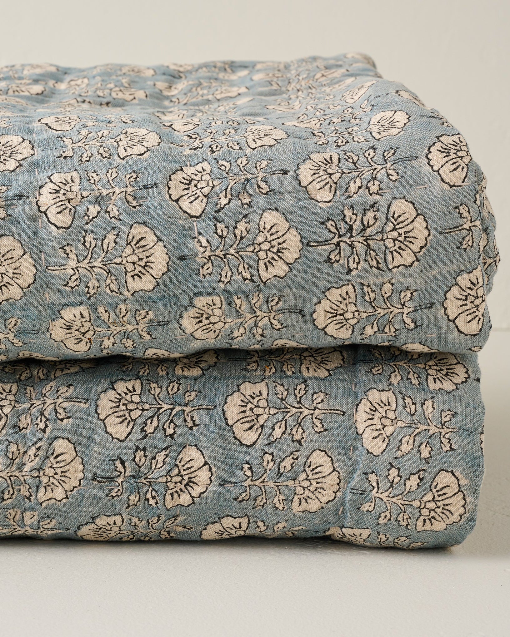 Flora Block Print Quilt - Silver Blue - Image 4