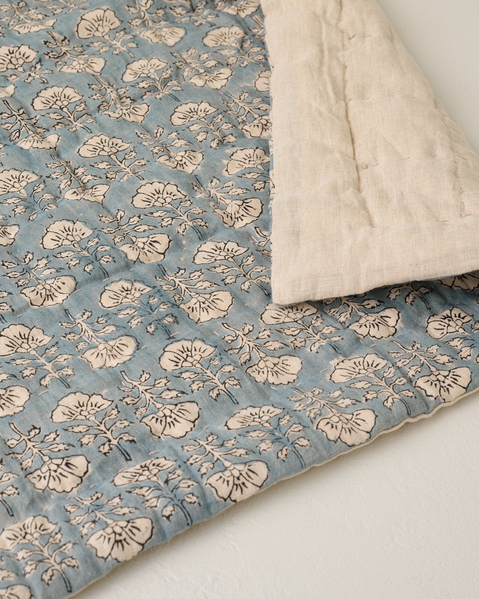 Flora Block Print Quilt - Silver Blue - Image 5