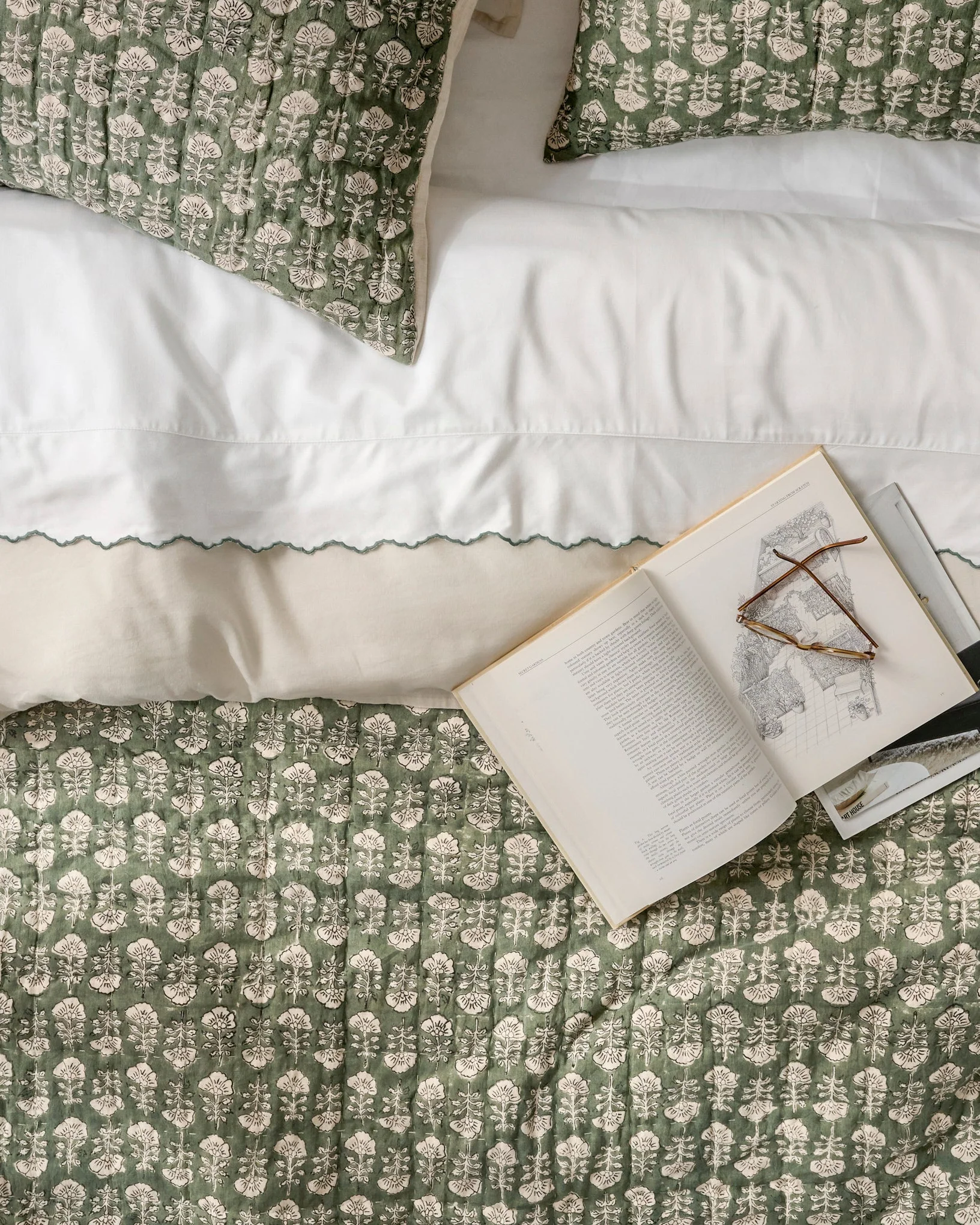 Flora Block Print Pillow Sham - Dusty Green - Image 6