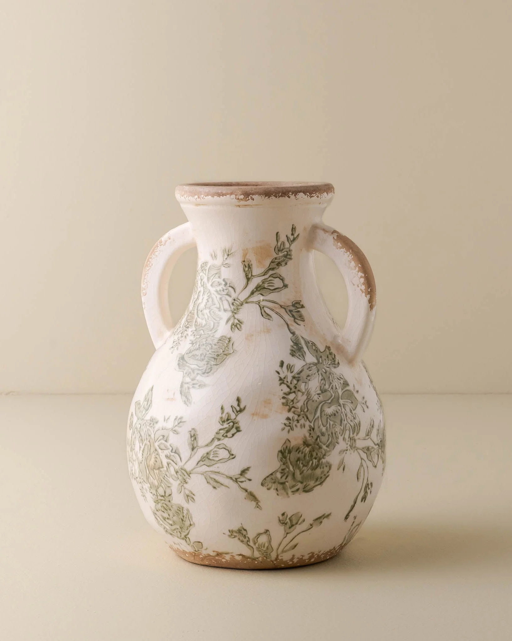 Green and White Distressed Vase with Handle - Image 4