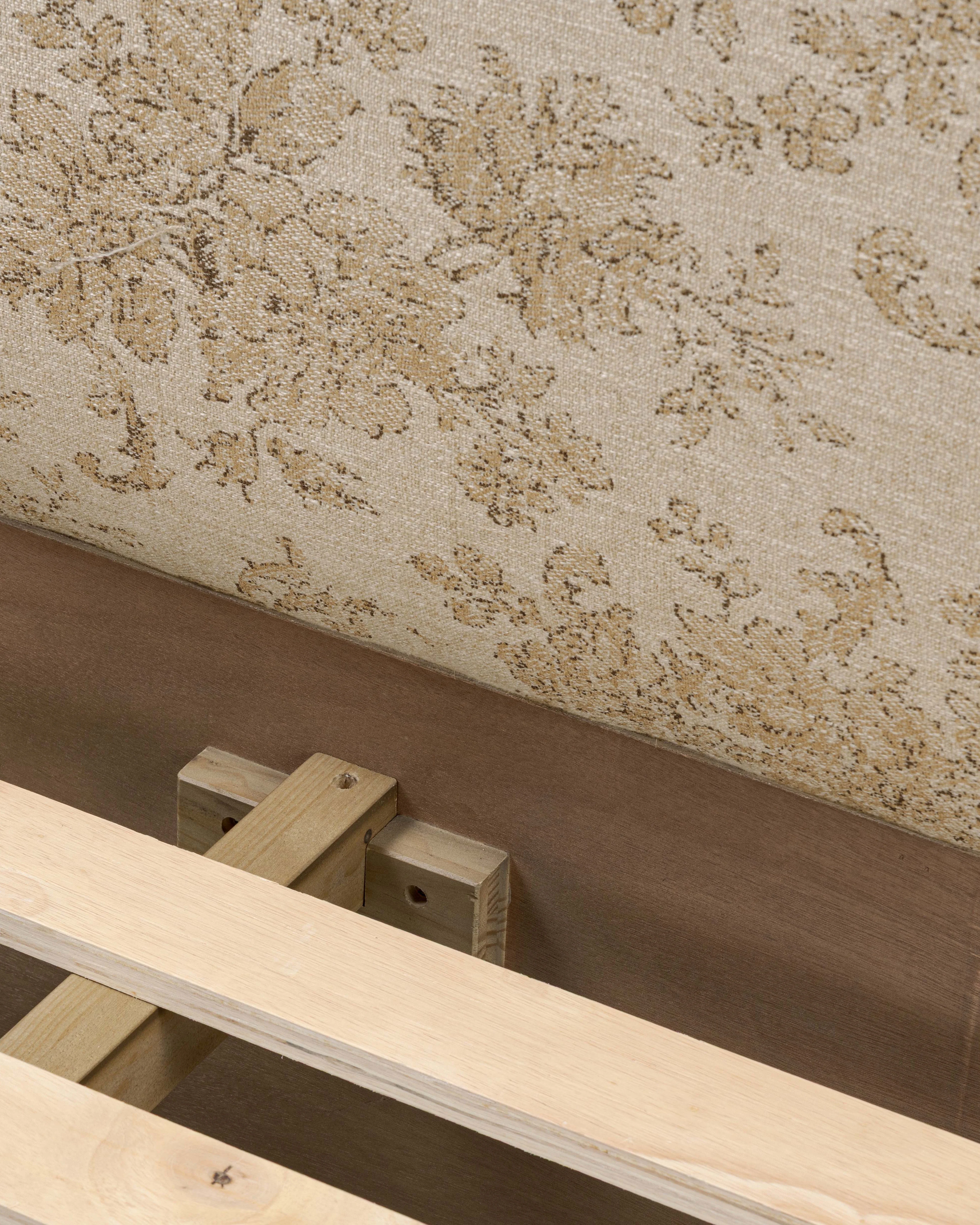 Kennie Upholstered Bed Frame with Carved Solid Oak and Linen Headboard - Image 14