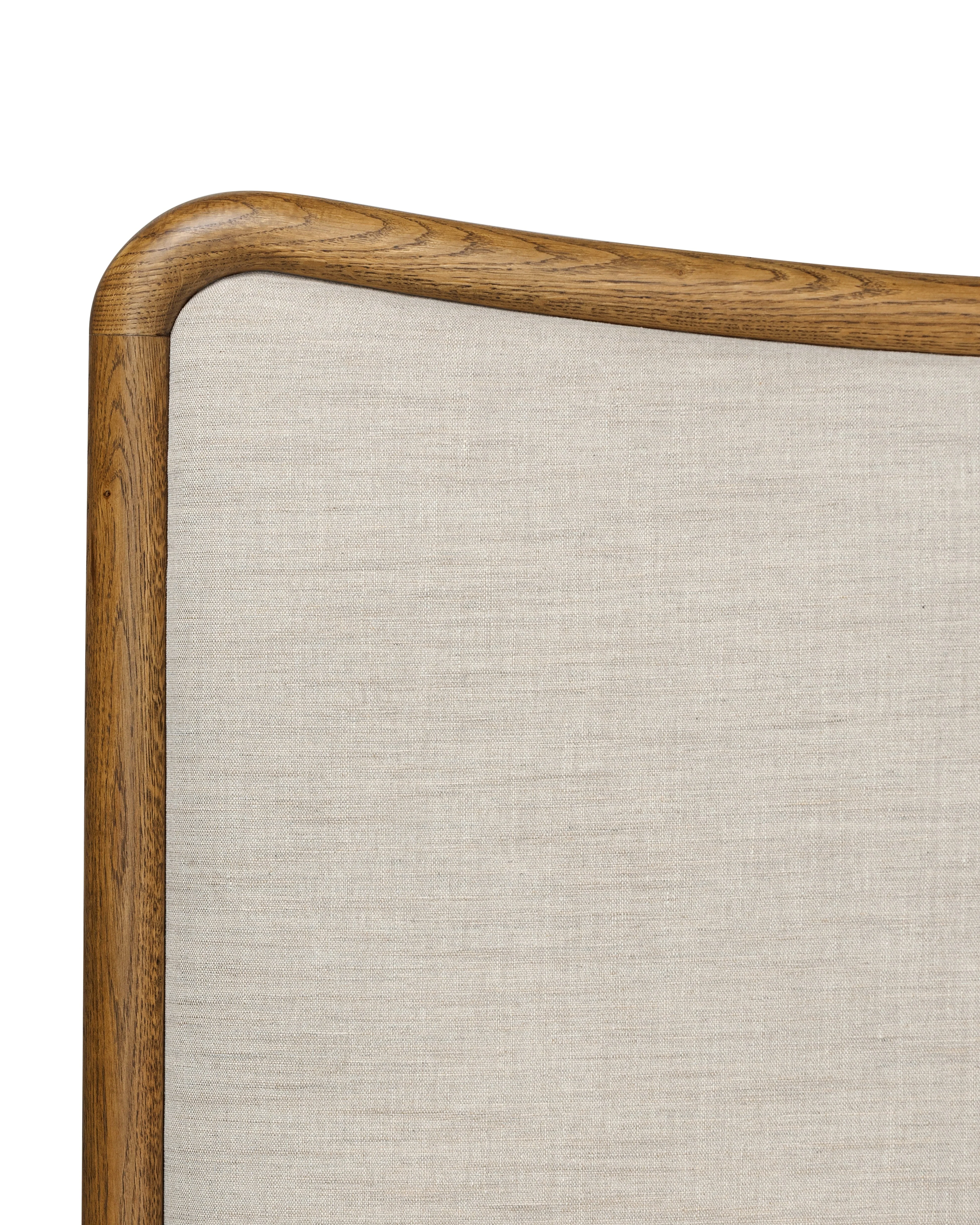 Kennie Upholstered Bed Frame with Carved Solid Oak and Linen Headboard - Image 7