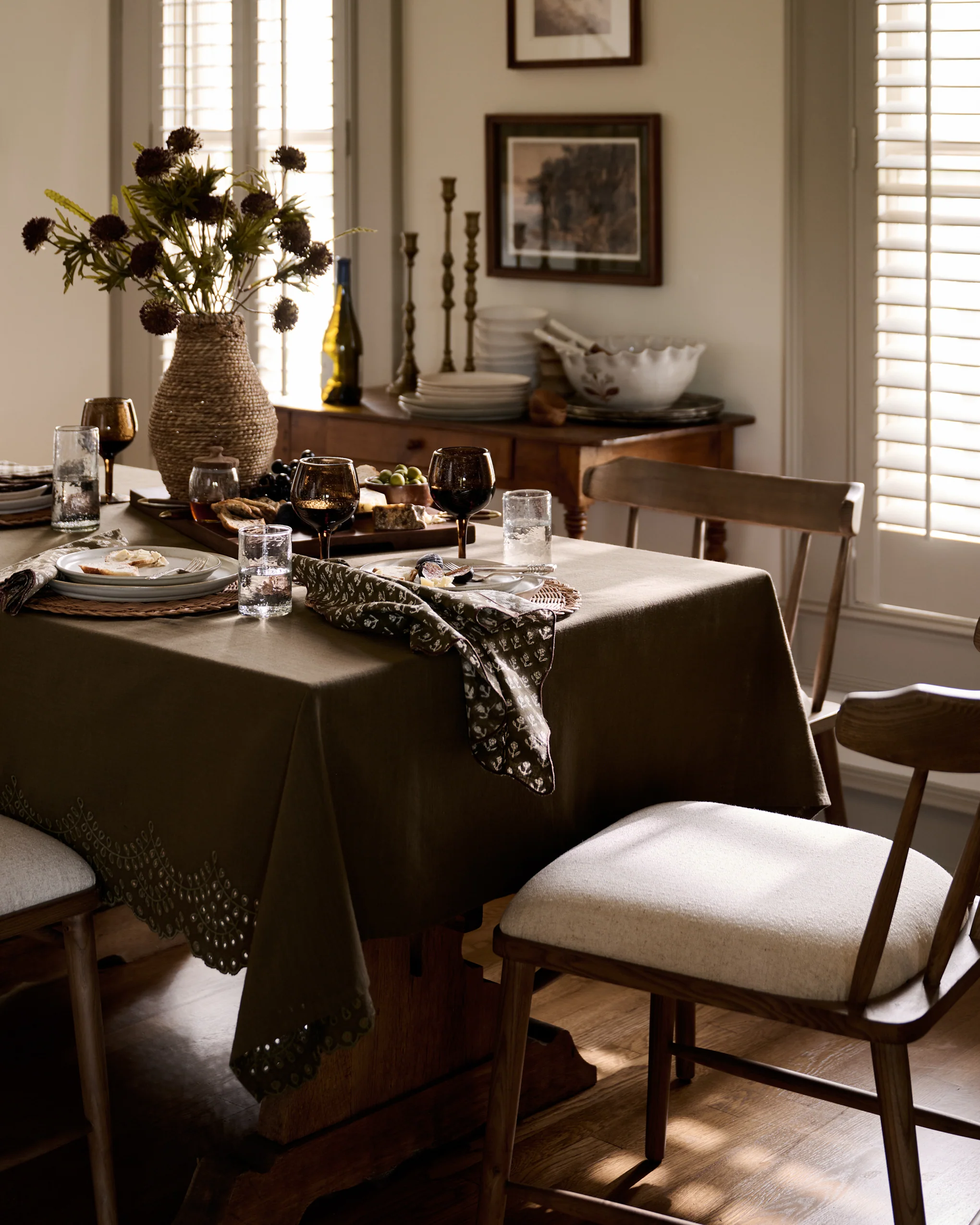 Olive Green Scalloped Eyelet Tablecloth - Image 2