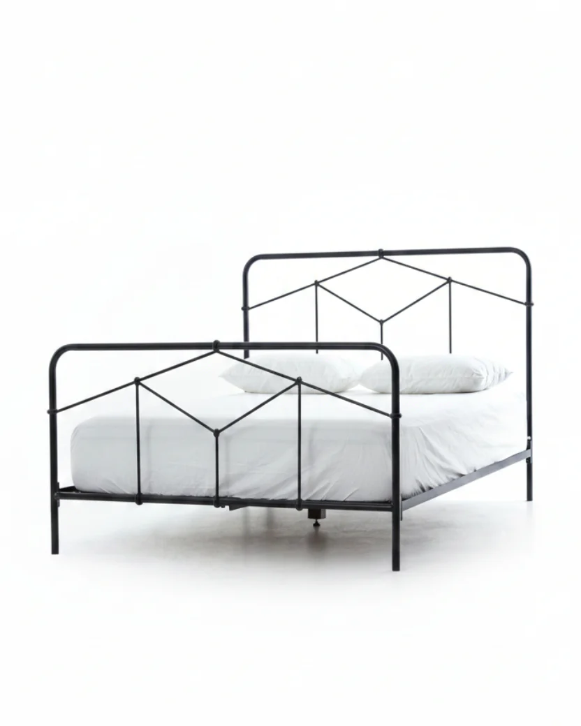 Riley Black Iron Bed Frame with Geometric Headboard, Vintage-Inspired Design - Image 6