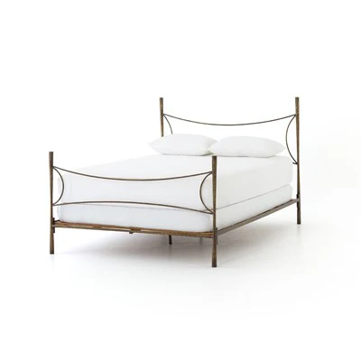 Vivienne Hammered Iron Bed Frame in Antique Brass with Sculptural Curved Headboard - Image 10