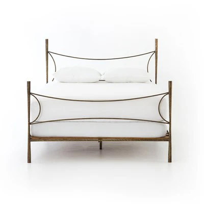 Vivienne Hammered Iron Bed Frame in Antique Brass with Sculptural Curved Headboard - Image 13