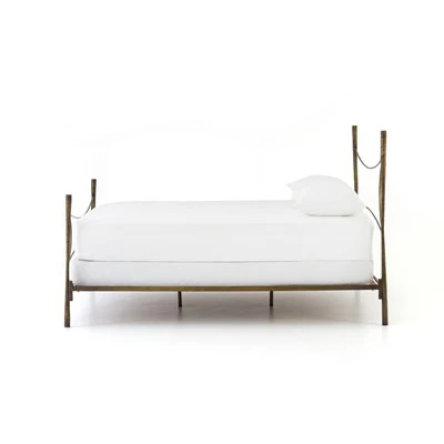 Vivienne Hammered Iron Bed Frame in Antique Brass with Sculptural Curved Headboard - Image 3