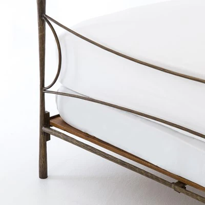 Vivienne Hammered Iron Bed Frame in Antique Brass with Sculptural Curved Headboard - Image 8