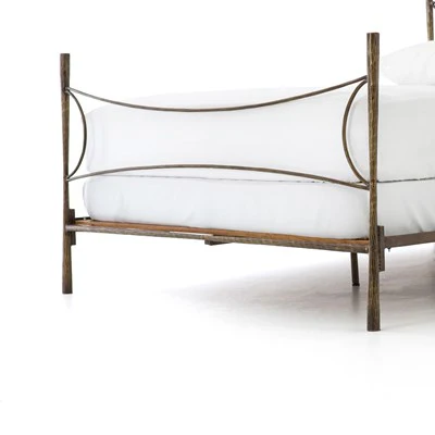 Vivienne Hammered Iron Bed Frame in Antique Brass with Sculptural Curved Headboard - Image 9